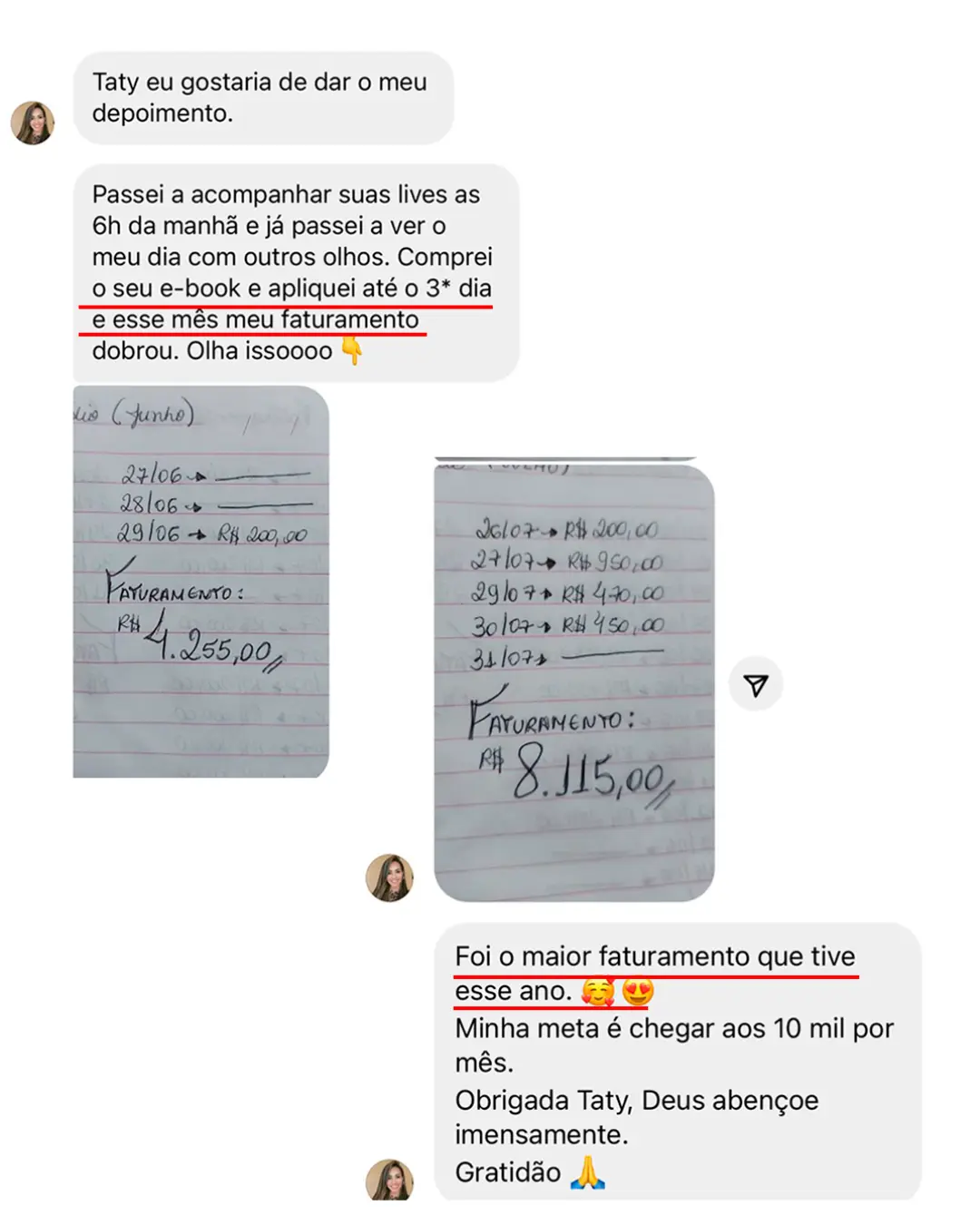 Depoimento de aluna 1